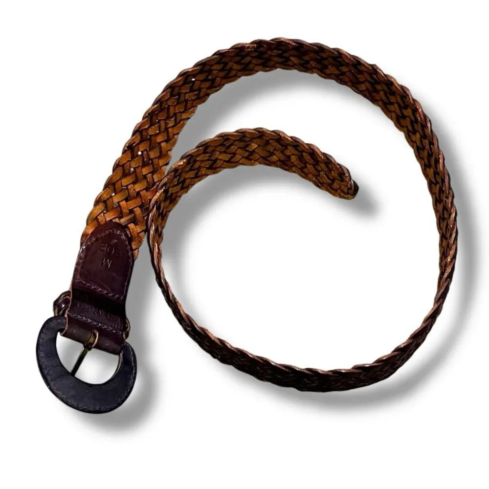 Lands End Braided Belt Woven Purple Leather Womens Medium Vintage Made in Turkey